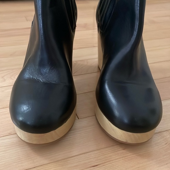 NWOT Madewell Marco Black Leather Chelsea Wood Platform Clogs Ankle Boots - Picture 8 of 9